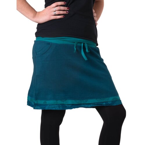 Vishes Kurzer Lagenlook Rock aus Baumwolle - mit Taschen zum Binden türkis 42