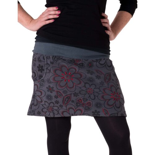 Vishes Warmer Fleece Rock mit aufgestickten Blumen grau 44