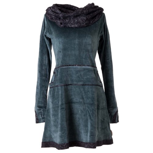 Vishes warmes Kleid Tunika Minikleid Samtshirt Hoody Longshirt grau-grün 40