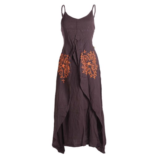 Vishes Lagenlook Kleid Träger braun mit Stickerei 44