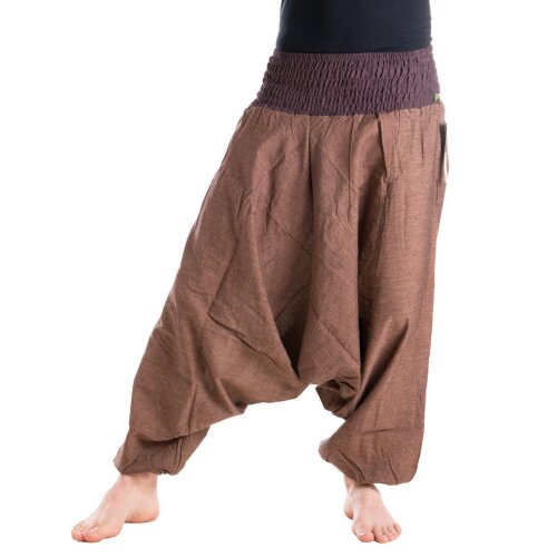 Vishes Haremshose Pluderhose mit einfarbigem Bund 36 bis 44 steinbraun-braun