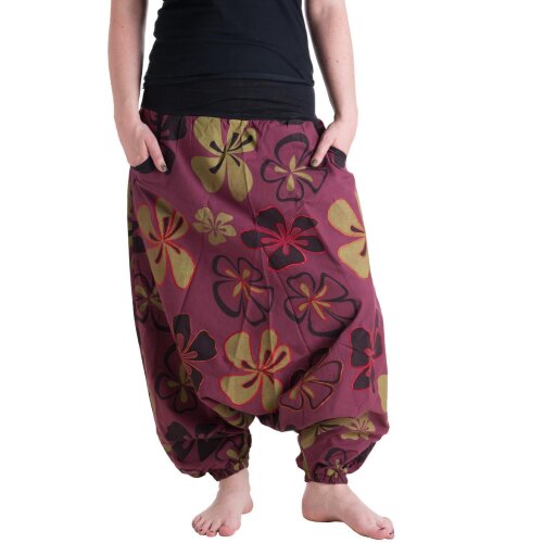 Vishes Hippie Haremshose mit Blumen dunkelrot 40/42