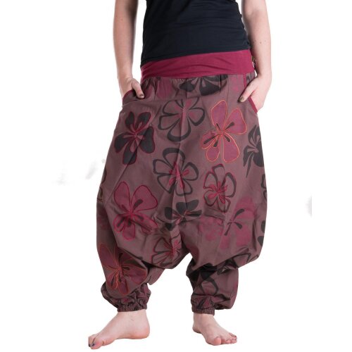 Vishes Hippie Haremshose mit Blumen braun 40/42