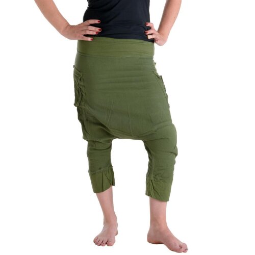 Vishes Haremshose 3/4 Hose Sommerhose Ethno Goa Hose olivegrün 34