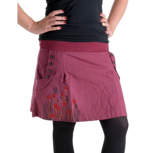 Vishes bestickter Mini Rock Hippie Boho bordeauxrot 44