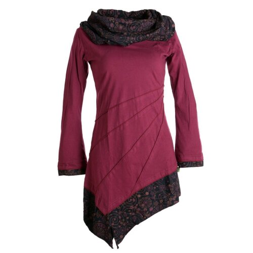 Vishes Kleid warm Tunika Longsleeve mit großem Kragen dunkelrot 40