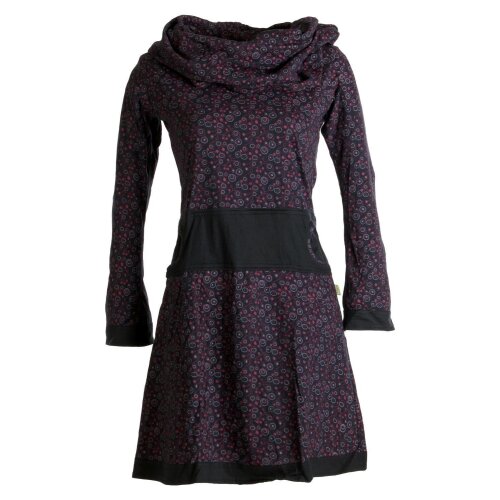 Vishes Bedrucktes Kleid aus Baumwolle mit Schalkragen schwarz-rot 44-46