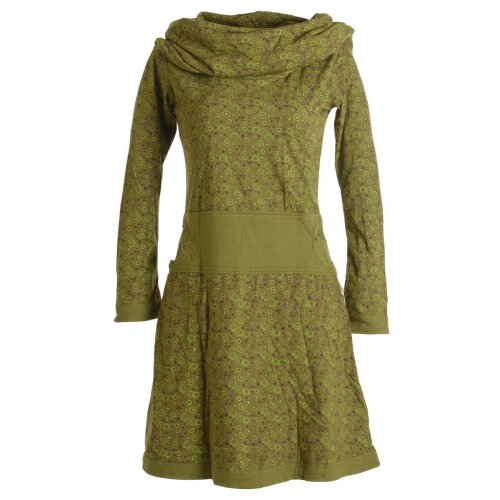 Vishes Bedrucktes Kleid aus Baumwolle mit Schalkragen olive 32