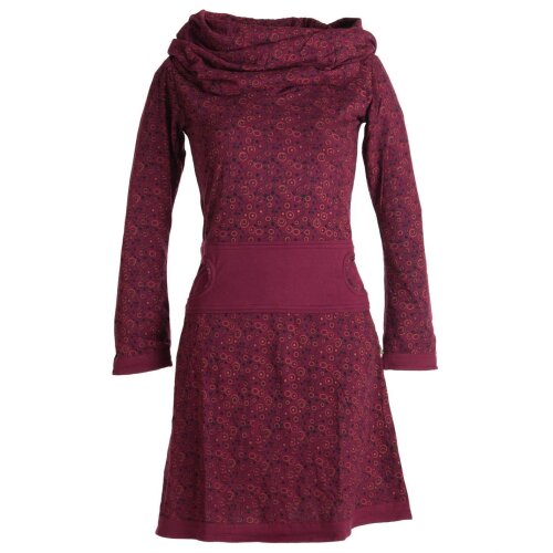 Vishes Bedrucktes Kleid aus Baumwolle mit Schalkragen dunkelrot 40-42