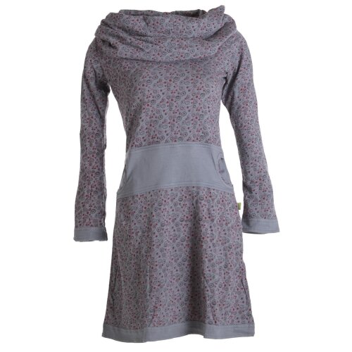 Vishes Bedrucktes Kleid aus Baumwolle mit Schalkragen grau 32