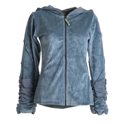 Vishes Samtjacke Hoodie Elfenjacke Samt Hoody grau 46
