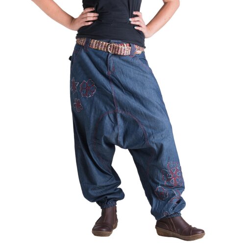 Vishes Blumen Jeans Haremshose Blau 38