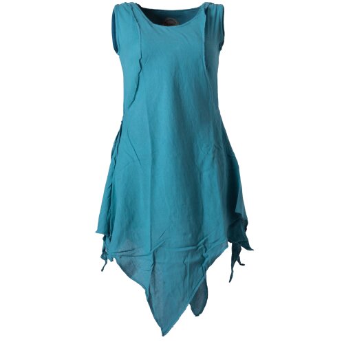 Vishes Zipfeliges Lagenlook Shirt Tunika aus handgewebter Baumwolle - im Used-Look türkis 36