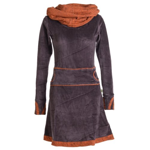 Vishes warmes Kleid Tunika Minikleid Samtshirt Hoody Longshirt braun 40