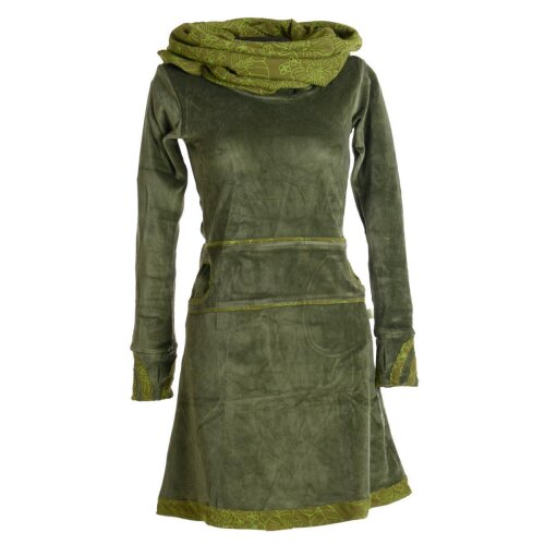 Vishes warmes Kleid Tunika Minikleid Samtshirt Hoody Longshirt olivegrün 46/48
