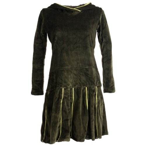 Vishes warmes Kleid Tunika Minikleid Samtshirt Hoody Longshirt olivegrün 36-38