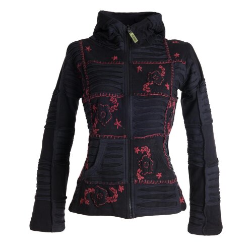 Vishes Jacke bestickt Patchwork Jacke Zipfelkapuze schwarz-dunkelrot 44