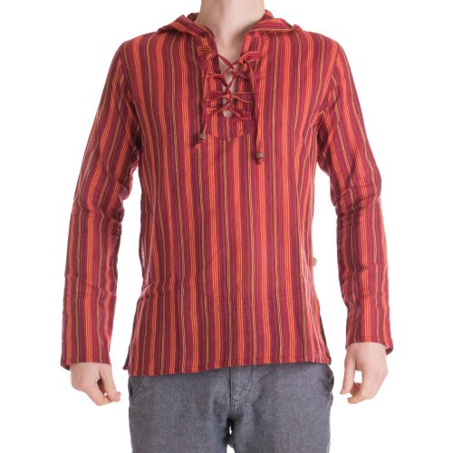 Vishes - Herren Kurta Langarm Baumwollhemd Fischerhemd Kapuze Kapuzenhemd dunkelrot S