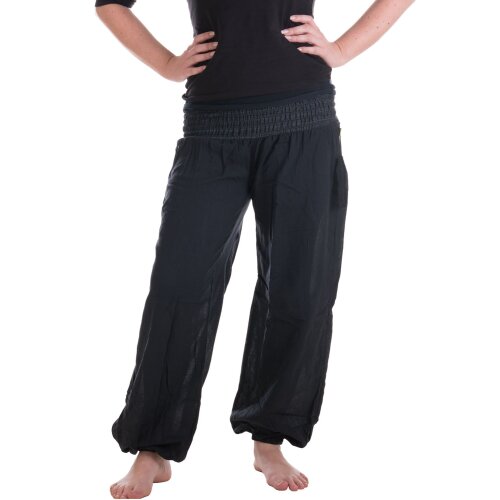 Vishes Sommer Chino Haremshose aus Baumwolle mit super elastischem Bund - handgewebt schwarz
