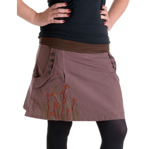 Vishes bestickter Mini Rock Hippie Boho braun 48