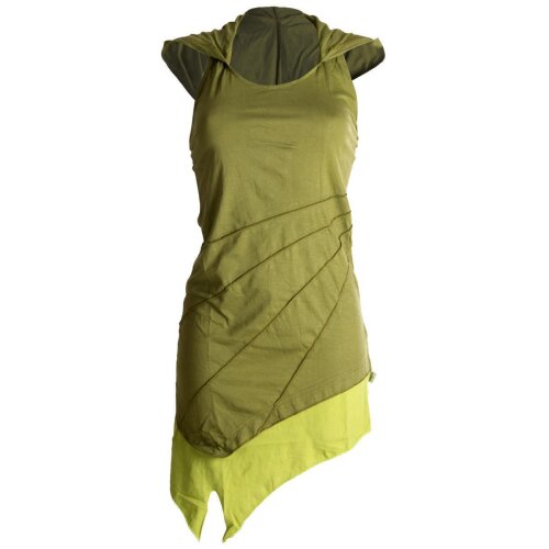 Vishes Mini Kleid Goa Neckholder Kleid zweifarbig Zipfelkleid olive 40