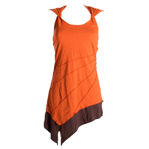 Vishes Mini Kleid Goa Neckholder Kleid zweifarbig Zipfelkleid orange-braun 36