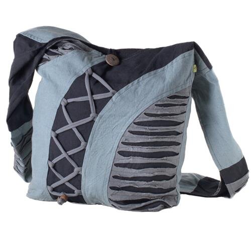 Vishes alternative Bekleidung - Yogitasche aus Baumwolle mit Cutwork und Schnüren grau-schwarz