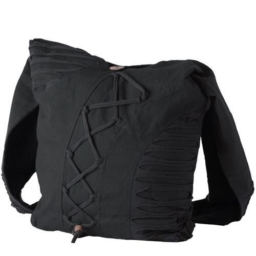 Vishes alternative Bekleidung - Yogitasche aus Baumwolle mit Cutwork und Schnüren schwarz