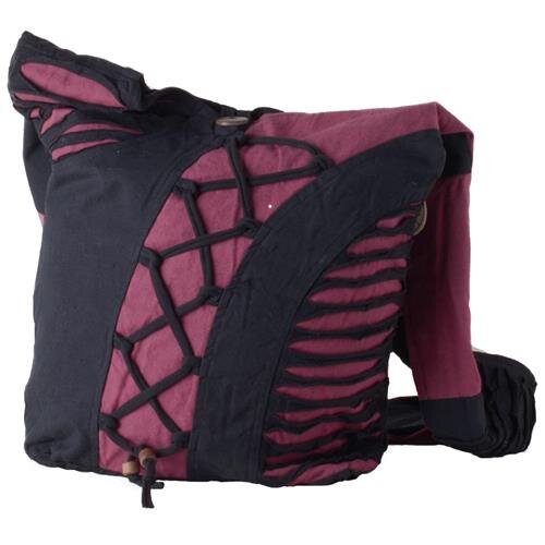 Vishes alternative Bekleidung - Yogitasche aus Baumwolle mit Cutwork und Schnüren schwarz-rot
