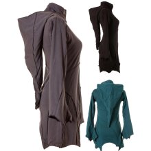 Vishes Patchwork Jacke FLeece Zipfelkapuze Hoodie grau 34