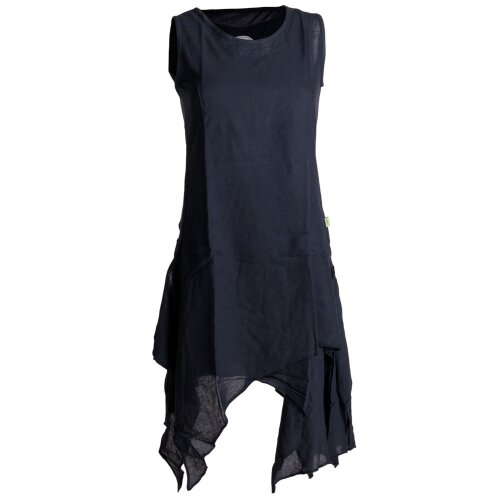 Vishes Ärmelloses Zipfeliges Lagenlook Kleid / Tunika aus handgewebter Baumwolle schwarzuni 44