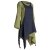 Vishes Langärmliges Zipfeliges Lagenlook Kleid / Tunika aus handgewebter Baumwolle olive-schwarz 46-48
