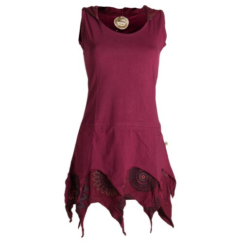 Vishes Zipfelige Elfentunika - im Lagenlook mit Blumen bedruckt Dunkelrot 40