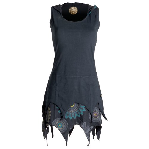 Vishes Zipfelige Elfentunika - im Lagenlook mit Blumen bedruckt Schwarz 46