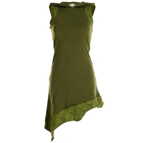 Vishes Asymmetrisches Baumwoll-, Zipfel-, Elfenkleid mit Zipfelkapuze olivegrün 38