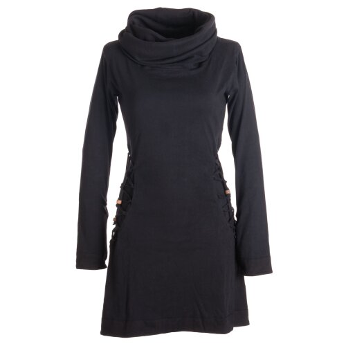Vishes Einfarbiges Kleid mit extra langem Kapuzenkragen und Schnürungen schwarz 36