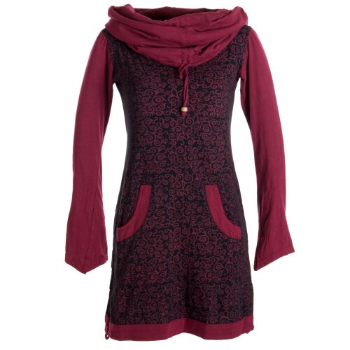 Vishes Bedrucktes Baumwollkleid mit Kapuzenschalkragen und Taschen schwarz-dunkelrot 40