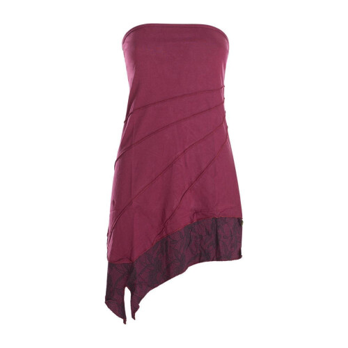 Vishes Trägerloses asymmetrisches Damen Bandeaukleid Mini Sommerkleid im Lagenlook aus leichtem Baumwolljersey dunkelrot 38