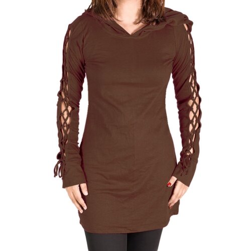 Vishes Einfarbiges Langarm Baumwoll Hoodie-Kleid mit geschnürten Ärmeln braun 36/38