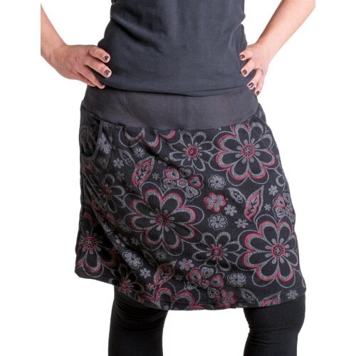 Vishes Warmer Fleece Rock mit aufgestickten Blumen schwarz 42