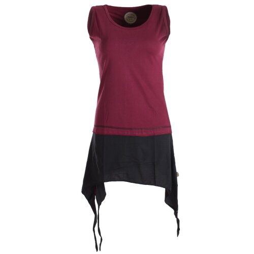 Vishes Ärmelloses, asymmetrisches Elfen Zipfelkleid aus Biobaumwolle im Lagenlook dunkelrot-schwarz 46