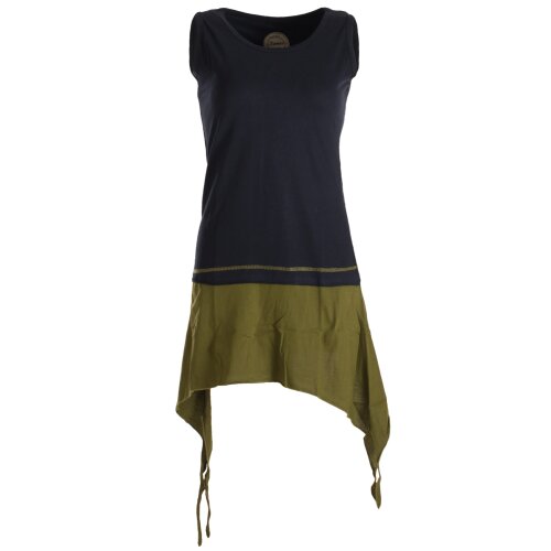 Vishes Ärmelloses, asymmetrisches Elfen Zipfelkleid aus Biobaumwolle im Lagenlook schwarz-olive 36