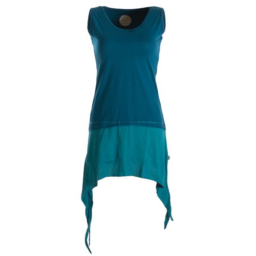 Vishes Ärmelloses, asymmetrisches Elfen Zipfelkleid aus Biobaumwolle im Lagenlook türkis 36/38