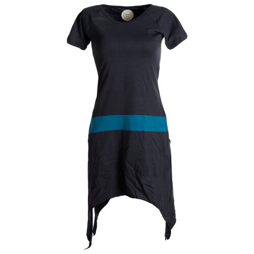 Vishes Einfaches Zipfelkleid mit kurzen Ärmeln aus Biobaumwolle schwarz-türkis 42