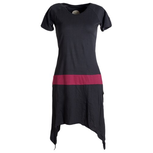 Vishes Einfaches Zipfelkleid mit kurzen Ärmeln aus Biobaumwolle schwarz-dunkelrot 44