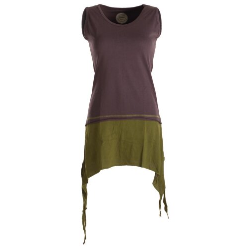 Vishes Ärmelloses, asymmetrisches Elfen Zipfelkleid aus Biobaumwolle im Lagenlook braun-olive 36