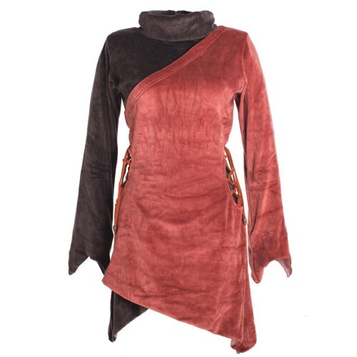 Vishes Asymmetrisches Lagenlook Samtkleid zum Schnüren mit Zipfeln und langen Ärmeln orange-braun 42