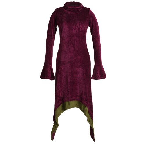 Vishes Extra langes Zipfelkleid aus Samt mit Rüschen an den Ärmeln im Lagenlook