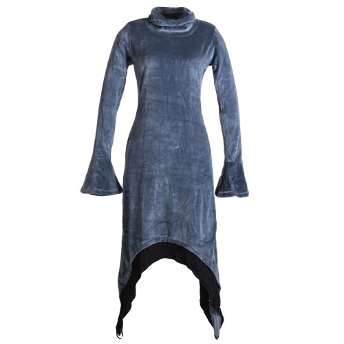 Vishes Extra langes Zipfelkleid aus Samt mit Rüschen an den Ärmeln im Lagenlook grau 48/50