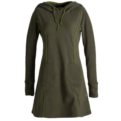 Vishes Langarm Winterkleid aus recyceltem Eco Fleece mit großer Zipfelkapuze olive 46-48